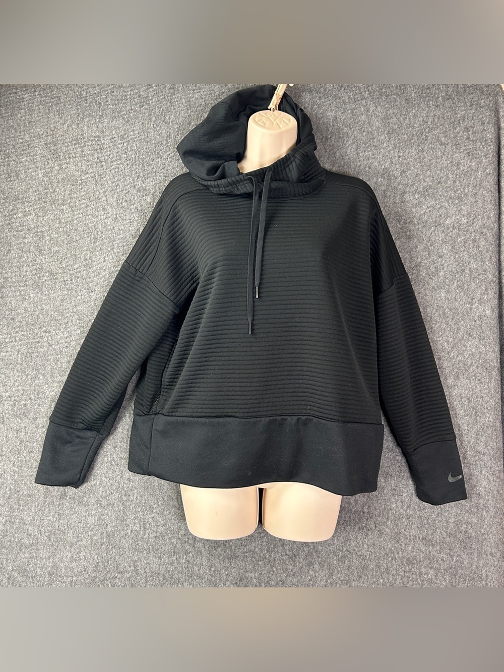 Nike Black Ribbed Funnel Neck Pullover with Drawstring